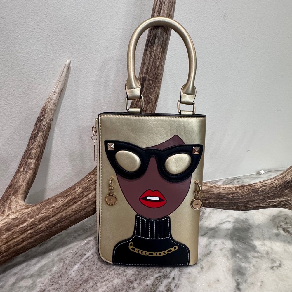 NWOT 3D Lady Face Graphic handbag with Detachable Crossbody Strap